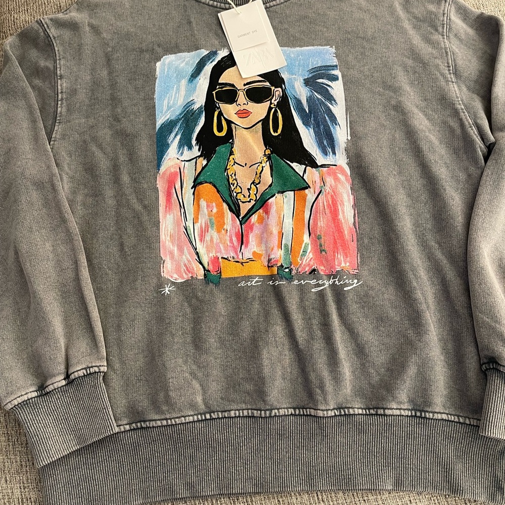 Zara Gray Graphic Kids Sweatshirt